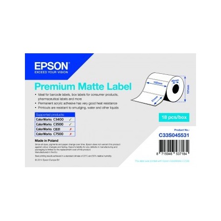 Rola de etichete adezive pretaiate Epson Premium, 102 mm x 51 mm, 650 de etichete