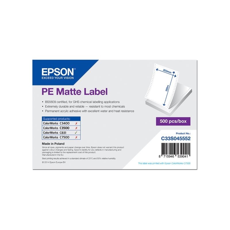 Etichete Epson, plastic (PE) mat, top perforat, 203mm x 305mm, 500 et./pachet