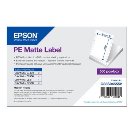 Etichete adezive Epson, pliate, taiate, cu perforații, 203 mm x 305 mm, 500 de etichete