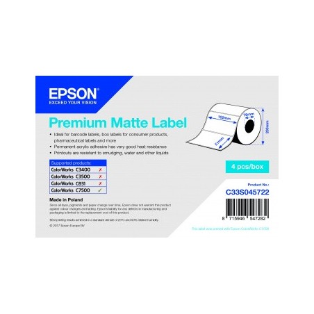 Rola de etichete adezive pretaiate Epson Premium mat, 102 mm x 51 mm, 2310 etichete