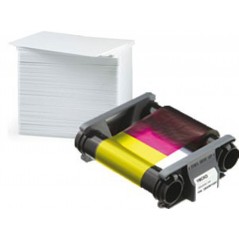 Pack ruban couleur Evolis 100 faces pour Badgy100 / Badgy200, YMCKO et 100 cartes PVC, 30 mil (0,76 mm)