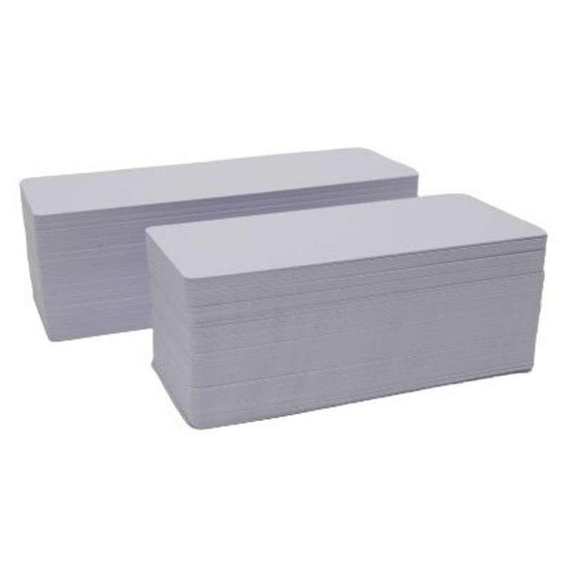 Carduri PVC Evolis, lungi, alb lucios, 20 mil, 150 x 50 mm, pachet de 500 carduri