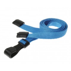 Snur textil 10 mm, albastru deschis, carlig plastic, sistem antistrangulare, set 100 buc
