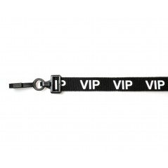 Snur preimprimat „VIP”, latime de 15 mm, negru, cu carabina plastic