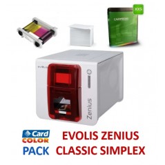 Pachet imprimanta de carduri Evolis Zenius Classic, simplex, USB, ribon color, 100 carduri albe, software