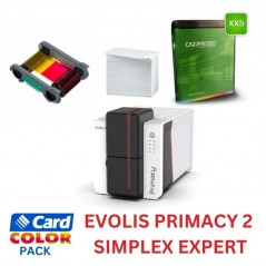 Pachet imprimanta de carduri Evolis Primacy 2 Simplex, Expert, ribon color,100 carduri albe, software